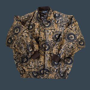 Vintage White Pine Paisley Printed Bomber Jacket EL Size With Inner Lining